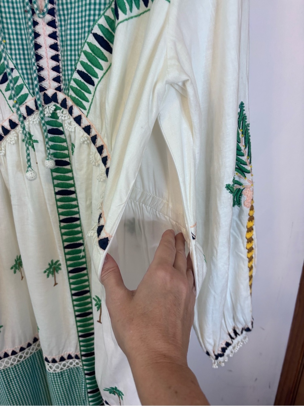 FARM Rio Bohemian Linen Maxi Dress with Green Palm Embroidery - Picture 9 of 14